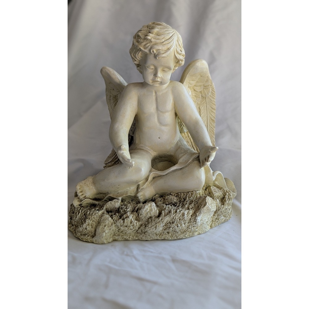 Vintage Style Cherub Globe Holder Cream Angel Statue Decor 12.5in
